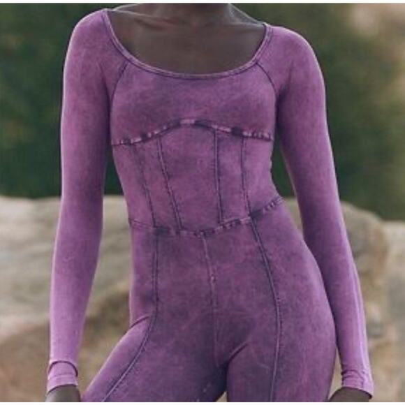 Free People Movement Good Karma Jumpsuit Washed Purple Women’s Size XS/S - Picture 2 of 9